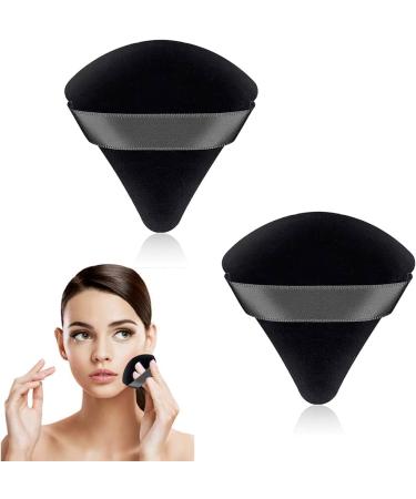 Powder Puff Face Triangle Talcum Setting Make Up Loose Under Eye Dry Baking Pressed Makeup Beauty tool Triangular Puff With Strap Fan Shaped Cosmetic applicator Soft Finger Sponges Reusable (2 BLACK) 2 BLACK