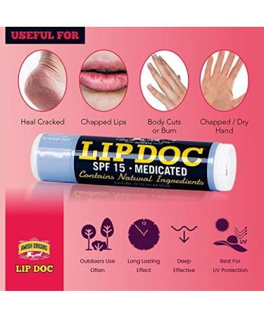 Amish Origins Lip Doc SPF 15 Medicated Lip Balm (3 PACK) - Deep Moisturizing and Healing Formula - Buy Online on GoSupps.com