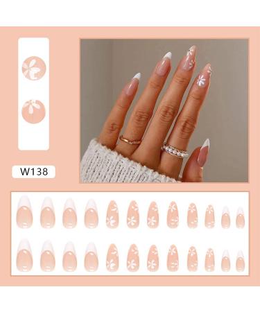 24 Pieces Almond Press On Nails - Multi-Color French Wave Patterns | Short Oval False Nails for Women | Nude Swirl Artificial Nails with Glue - Buy Online on GoSupps.com