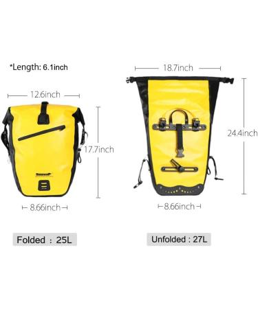 Rhinowalk Waterproof Bike Pannier Bag 27L - Yellow | Bike Cargo Rack Shoulder Bag for Professional Cycling - Buy Online on GoSupps.com