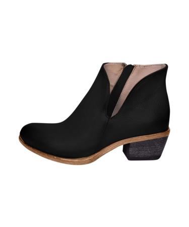 Winter And Autumn Fashion New Boots for Women, Slim Zipper Low Heel Ankle Boots, Casual Solid Color Cowboy Boots, Comfortable Simplicity Round Toe Western Boots, Winter Boots Knight Boots Work Boots