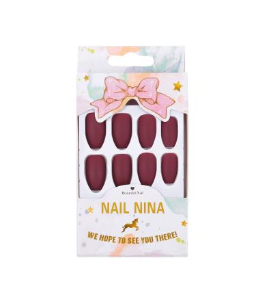 Sethexy 24-Piece Matte Ballerina Nail Tips - Medium Acrylic Coffin Nails in Wine Color for Women & Girls - Perfect for Art & Everyday Use - Buy Online on GoSupps.com