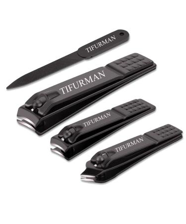 Nail Clippers Set  TIFURMAN Stocking Stuffers  Fingernail & Thick Toenail & Ingrown Nail Clippers & Nail File  Perfect 4 pcs Nail Clippers Cutter for Men and Women(Black)