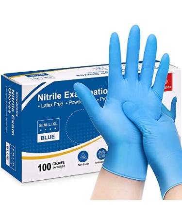 Schneider Nitrile Exam Gloves, Blue, 4 mil, Powder-Free, Latex-Free, for Medical Exam, Cleaning and Food Prep, Non-Sterile 100 Medium (Pack of 100)