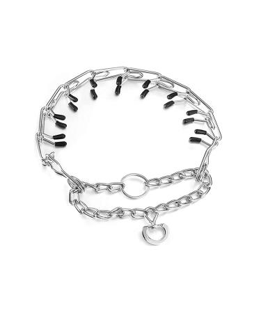 HY-MS Dog Prong Collar Stainless Steel Dog Prong Training Chain Collar Adjustable Pinch Pet Choke Collar Silver Plating with Comfort Rubber Tips for Small/Medium/Large Dogs (S- 17.7in) S - 17.7in