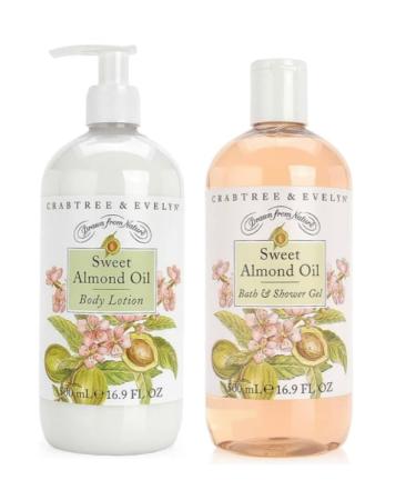 Crabtree & Evelyn Sweet Almond Oil Bath and Shower Gel & Body Lotion (16.9 fl oz each)