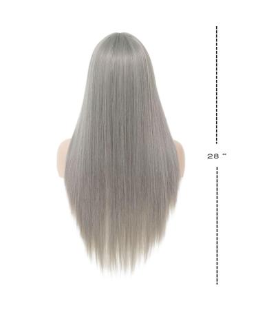 Siudus Women Grey Straight Long Wig with Bangs | Synthetic Heat Resistant Fiber for Daily Cosplay - International Shipping Available - Buy Online on GoSupps.com