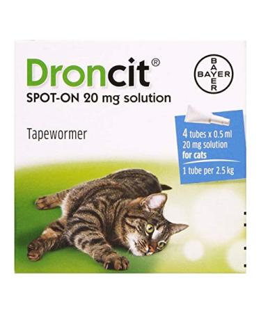Bayer Droncit Tapewormer 20mg Spot-on solution for Cats from 2.5 to 5 kgs Pack of 4 Pipettes