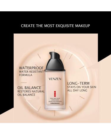 VENZEN Thin Light Concealer Liquid Foundation - Waterproof Moisturizing Long-Lasting in #02 Ivory | Soft Texture & Delicate Colors - 1 Count - Buy Online on GoSupps.com