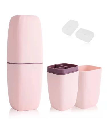 Qinyuan Travel Toothbrush Container Case, Portable Toothbrush Holder, High-Capacity Toothbrush Toothpaste Storage Cup 2PCS Silicone Toothbrush Covers Business Trip, Camping (PINK) (Toothbrush-1)