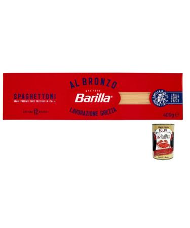 Italian Gourmet E.R. Barilla Pasta Al Bronzo Spaghettoni 100% Italian Wheat Bronze Design Italian Pasta 400g + 400g Box
