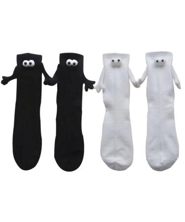 2 Pairs Couple Holding Hands Socks Funny Magnetic Suction 3D Doll Couple Socks Magnetic Sucktion Mid-Tube Socks Funny Socks for Couples 12