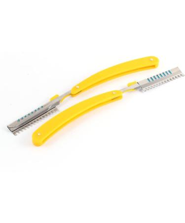 Ruilogod Plastic Handle Hairstyle Comb & Shaver Trimmer Blade Holder Set - 2pcs Yellow | International Shipping Available - Buy Online on GoSupps.com