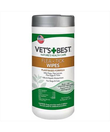 Vet's Best Flea and Tick Wipes for Dogs and Cats | Targeted Flea & Tick Application | Multi-Purpose Flea Treatment for Dogs and Cats | 50 Wipes