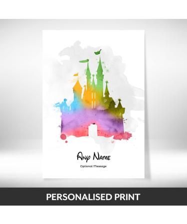 Personalised Cinderella Castle Watercolour Art Print - Disney Land/World Memories Keepsake. Children's Gift Nursery Decor - Walt Quote, A4 A5 - Buy Online on GoSupps.com
