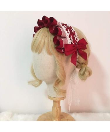 JSGHGDF Japanese Maid Cosplay Headdress Ruffled owknot Hairband Sweet Floral Lace Ribbon Party Hair Accessory White - Buy Online on GoSupps.com