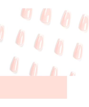 Coffin False Nails Long 24Pcs French Fake Nails - Nude Pink Full Cover Press on Nails for Women - Medium Long French Nail Tips with Glue - Buy Online on GoSupps.com