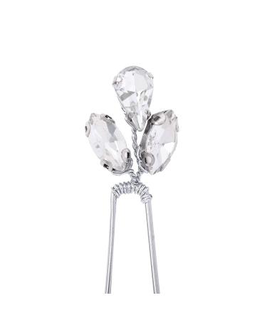 Barode Bridal Wedding Hair Pins Set of 3 - Water Drop & Leaf Rhinestone Headpieces in Silver for Women and Girls - Buy Online on GoSupps.com