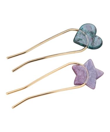 minkissy Metal U-Shape Accessory Accessories Sticks Styling U Pin Use Shaped Woman Prong Girls Fork Hairpins Day Chinese Girl Forks Mothers Updo Pins Chignon Heart Elegant Clips Alloy