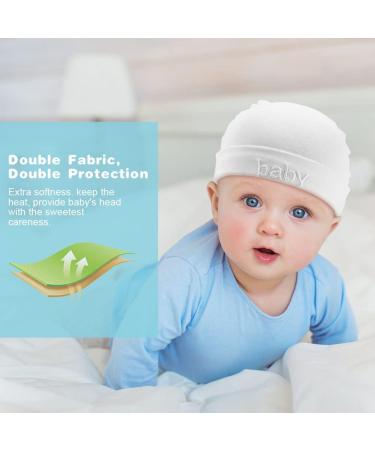 Aolso Newborn Baby Hats Mittens Set - 2pc Baby Caps & 2 Pairs Gloves | White Infant Cotton Set for 0-6 Months - Buy Online on GoSupps.com