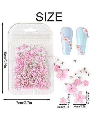 3D Flower Caviar Beads Nail Art Decals - White Pink Acrylic Charms with Pearl Beads for DIY Manicures - Buy Online on GoSupps.com