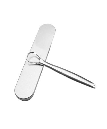 Createjia tongue cleaner against bad breath - 100 stainless steel of course antimicrobial - Ayurveda tongue scraps tongue brush including metal portable carrying bag silver