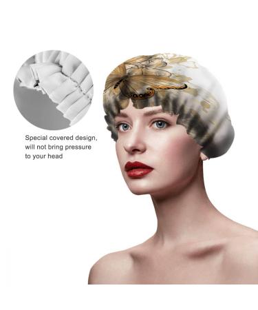 Golden Butterfly Bath Hair Cap - Reusable Shower Cap for Women and Girls - Hotel Travel Essentials - Hair Care Accessory - 10.6 x 4.3 x 0.15 Inch - Buy Online on GoSupps.com