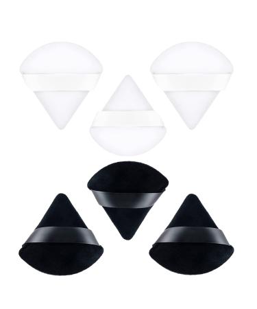 Triangle Velour Powder Puffs 6 Pcs Face Makeup Powder Puffs for Daily Makeup Beauty Makeup Tools Makeup Puff for Loose Powder Soft Black White