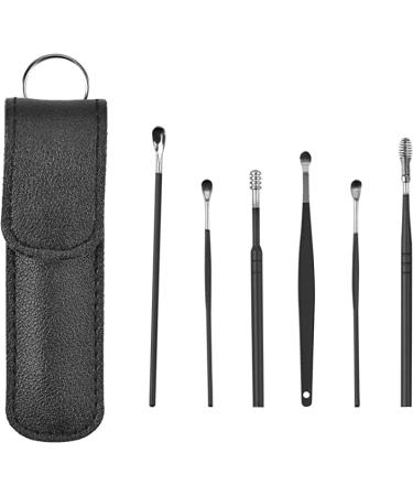 Ear Pick Earwax Removal Kit Ear Cleansing Tool Set 6-in-1 Ear Curette Ear Wax Remover Tool(Black)