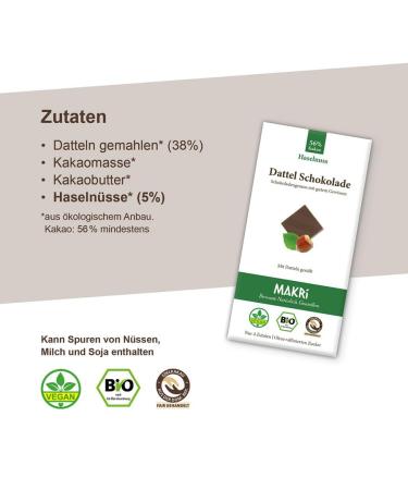 Buy Makri Bio Dattel Chocolate - Vegan Refined Sugar-Free Fair Trade Hazelnut 56% (10 Plates) - International Shipping Available - Buy Online on GoSupps.com