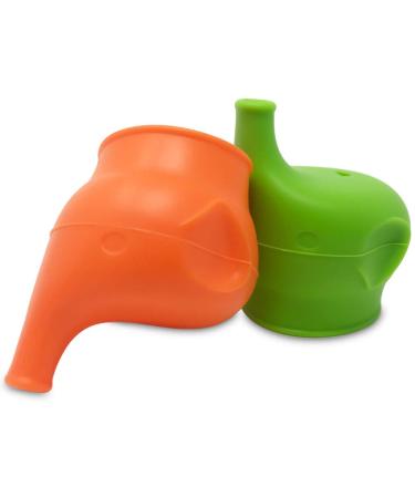 MYINNI Silicone Sippy Cup Lids | 2 pcs Non-Plastic and BPA Free | Perfect for Transitioning | Universal Silicone Stretch Lids | No Leaks and Spill Proof | Reusable and Eco-Friendly (Green/Orange)