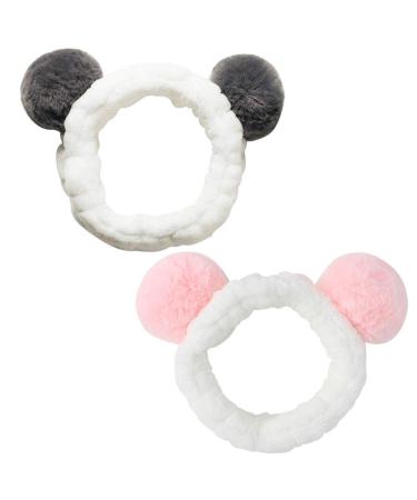 Hair band for make -up cheppl 2 pieces cosmetic frontal ligaments women cosmetic headband with cute pompons for facial wash shower make up