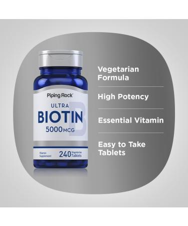 Piping Rock Biotin 5000mcg | 240 Tablets | Beauty Vitamin Supplement | Vegetarian Non-GMO Gluten Free - Buy Online on GoSupps.com