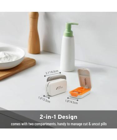 Compact Pill Cutter with Moistureproof Storage | Travel Pill Splitter | Small Pill Cutter with Lock - White Orange - Buy Online on GoSupps.com