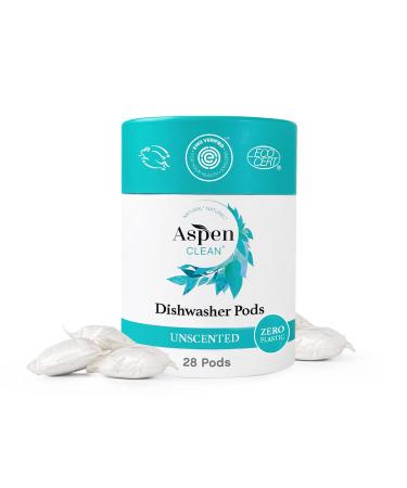 Unscented Dishwasher Pods by AspenClean, New and Improved Packaging, Zero Plastic, Vegan, Eco-Friendly, Natural Dishwasher Detergent, EWG Verified - 28 Count