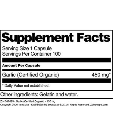 Garlic (Certified Organic) - 450 mg (100 Capsules ZIN: 517695) - 3 Pack - Buy Online on GoSupps.com