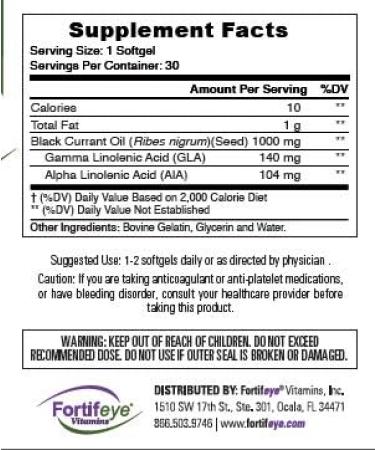 Fortifeye Black Currant Oil GLA Supplement - Cold Pressed, Hexane-Free, High Potency Gamma Linolenic Acid Softgels - 30 Day Supply, 30 Count - Buy Online on GoSupps.com