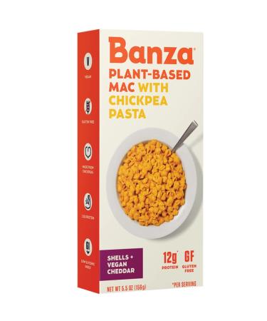 Banza Plant-Based Mac & Cheese Shells, Vegan Cheddar, Made with Chickpea Pasta, 14g Protein, Gluten Free & Non-GMO, 5.5 Oz (Pack of 6) Shells & Vegan Cheddar Cheese