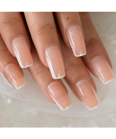 Glossy White French Press Square False Nails - 24pcs Medium Long - UV Gel - Free Adhesive Tapes | Coolnail L5788 - Buy Online on GoSupps.com