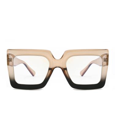 ALWAYSUV Oversized Square Blue Light Glasses for Women Stylish Big Frame Glasses Clear Lens Computer Eyewear Champagne Black