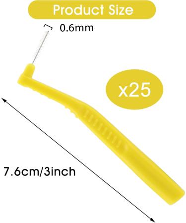 Prasacco 25-Piece Interdental Brushes | L-Shaped 0.6 mm Portable Oral Care Brushes | Non-Slip Handle for Effective Tooth Cleaning (Yellow) - Buy Online on GoSupps.com