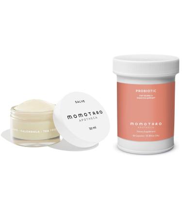 MOMOTARO APOTHECA Vaginal Moisturizer Organic Vulva Salve & Organic Probiotic for Women Vaginal & Digestive Supplement Set - Soothing Balm Vulvovaginal Dryness Odor Itching Burning Redness BV