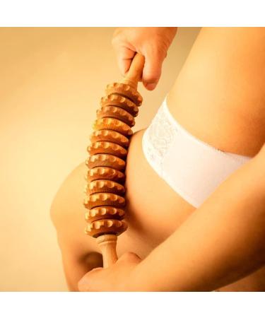 Mr. Woodware Curved Massage Roller - 39.6 cm Wooden Body Massager for Waist Thighs and Belly | Manual Self-Therapy & Anti-Cellulite Lymph Drainage Tool - Buy Online on GoSupps.com