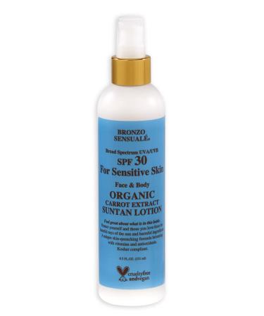 Bronzo Sensuale SPF 30 Sunscreen Protective Golden Tanning For Sensitive Skin Organic Carrot Lotion 8.5 Ounces.