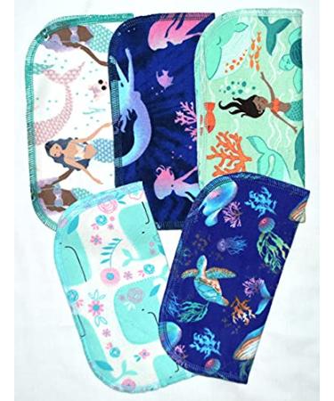 2 Ply Printed Flannel 8x8 Inches Set of 5 Mermaids and Friends