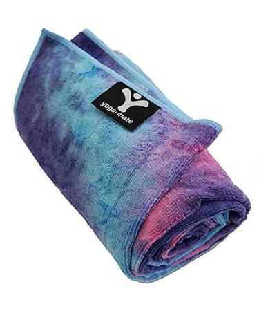 Yoga Mate Soft, Sweat Absorbent, Non-Slip Bikram Yoga Mat Size Towel, Blue & Pink Tie Dye | Blue Trim Blue & Pink Tye Dye