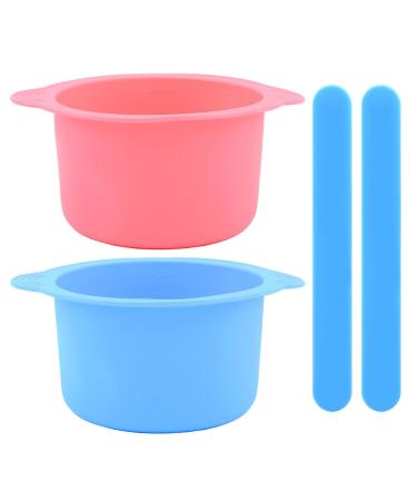 2Pcs/set Silicone Wax Warmer Liner with 2 Pcs Wax Spatula Sticks Non-Stick Wax Liner Silicone Wax Bowl for Wax Warmer for Hair Removal(pink blue)