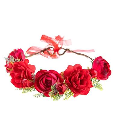 Wiwpar Red Rose Floral Crown Headband for Women - Adjustable Flower Hair Wreath Garland - Buy Online on GoSupps.com