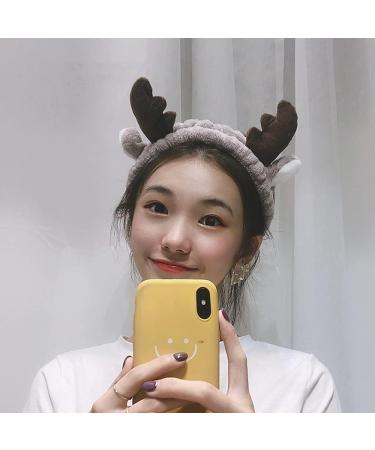 Reindeer Ear Headband Spa Headbands Cute Elk Hair Bands for Shower Yoga Makeup Face-washing Facial Head Wraps Elastic Headbands for Girls Women Ladies Boys Men Kids White brown - Buy Online on GoSupps.com