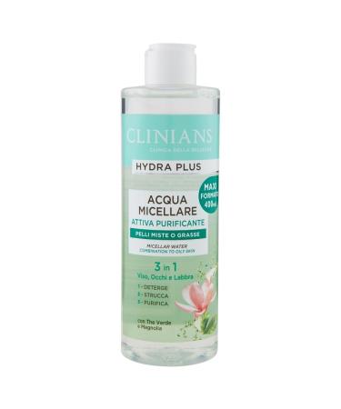 CLINIANS HYDRA PLUS eau purificatrice micellaire active pour peaux mixtes ou grasses avec th vert et magnolia 400 ml